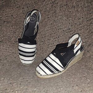 TONI PONS-Origens-Espadrilles-Black/White Stripe-Slingback-Sz 40/9-Excellent